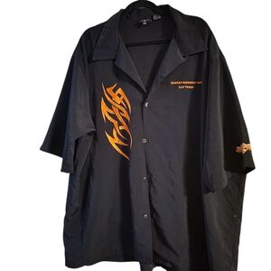 Harley-Davidson Black and Orange Casual Button Down Shirt